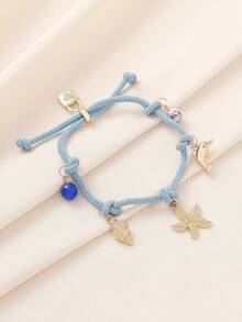1 pieza Pulsera de cuerda trenzada con dije de caballito de mar, candado con forma de corazón, tortuga marina y piedra, adecuada para mujeres en vacaciones de playa, fiesta, regalo para amigos y familia. Nota: Ligera variación de color debido al proceso de teñido. - Tortuga caballito de mar - Ver 9