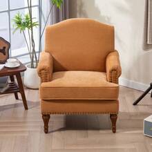 Accent Chair.Nailhead Trim Armchair For Living Room,Comfy Chenille Club Sofa Chair,Springs Cushions & Wood Legs. Traditional Single Couch Chair For Bedroom.Farmhouse,Holds 300lbs(Brown) - default - View 6