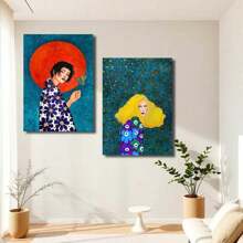 3pcs Vintage Flower Girl Wall Arts Canvas Posters, Scandinavian Oil Painting, Nordic Living Room Bedroom Optional Frame Hanging Painting ,Wall Art With Frame