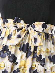 Teenage Girl Sleeveless Floral Print Casual Dress, Comfortable Garment For Spring/Summer - Black - View 6