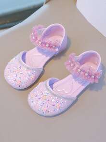 1 pereche de pantofi roz cu talpă joasă, stil prințesă, pentru fetițe, potriviți pentru primăvară/toamnă