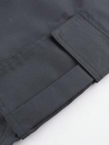 1件青少年男童休闲夏季户外运动带口袋时尚纯色实用短裤，春秋季 - 深灰色 - 查看 6