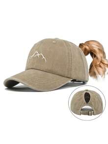 女士马尾辫棒球帽，山峰刺绣，复古高马尾辫刺绣经典可调节马尾辫帽，适合女性旅行户外运动 - 山峰刺繡棒球帽 - 查看 19