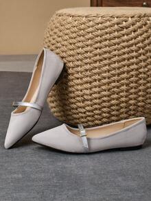 1 Pair Women's Pointed Toe Flats, Soft Leather Casual Office Loafers, Versatile Slip-On Ballerina Flat Shoes, Comfortable Commuter Shoes