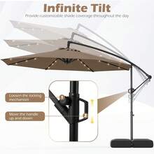Lifezeal 10 FT Solar Offset Hanging Umbrella Patio Cantilever Umbrella With 32 LED Lights - Brown - View 7