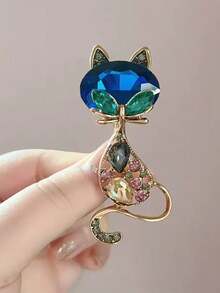 1pc Luxury Cat Design Brooch, High-End Animal Lapel Pin For Clothes, Anti-Slip Elegant Chest Flower - Multicolor - View 7