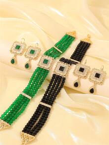 Moroccan Style Vintage Earrings Necklace Set, Bohemian Fashion Jewelry Accessories For Women, Suitable For Daily Wear, Bridal Wedding, Festival Performance - Multicolor - View 4