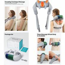 Masajeador de cuello y hombros con calor, inalámbrico, shiatsu 4D de tejido profundo, masaje amasado para cuello, espalda y piernas, regalo para mujeres, hombres, mamá y papá - Negro - Ver 1
