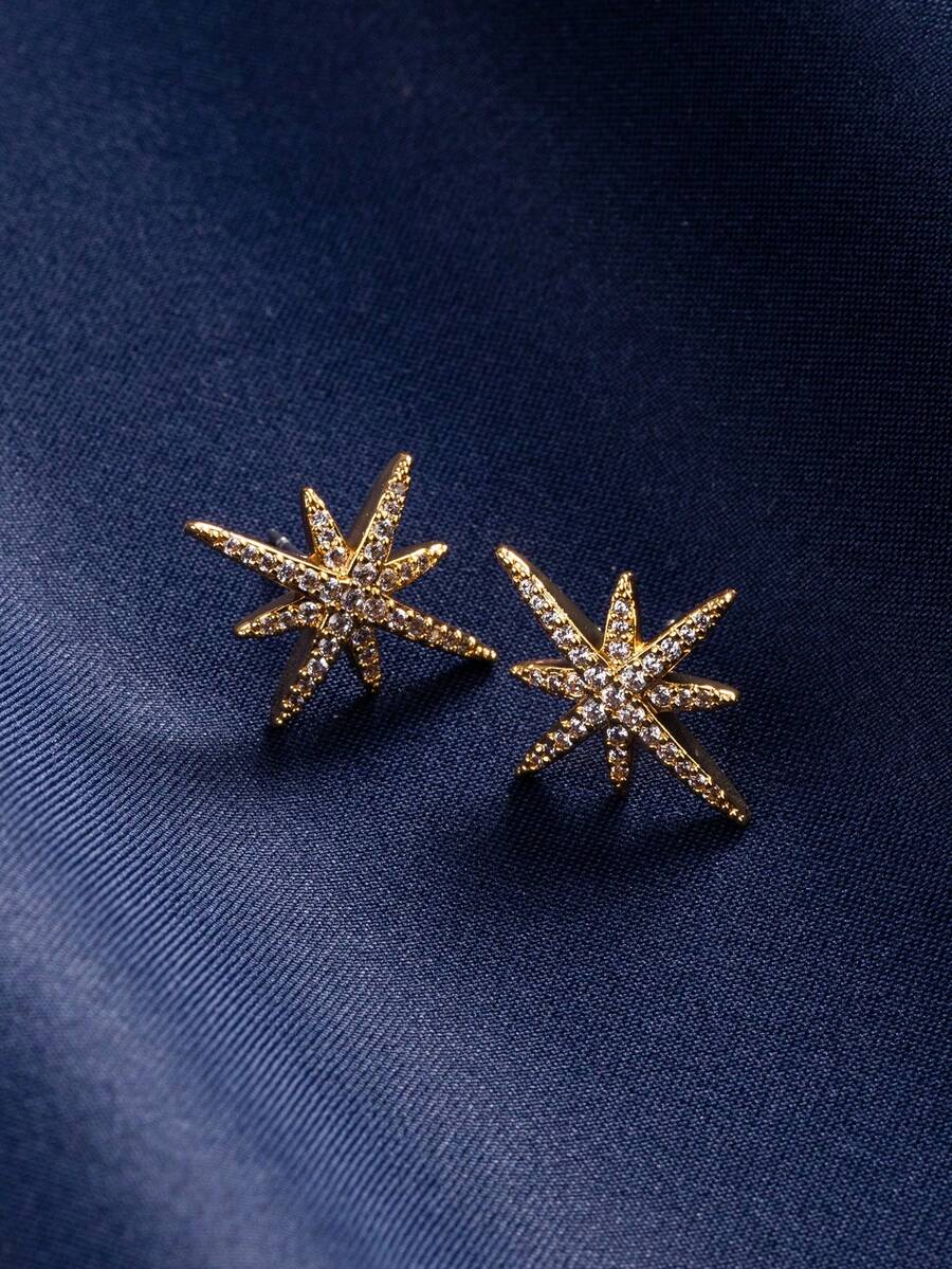 1 对镀白金 0.03μm 铜锆石耳钉 - 玫瑰金 - 查看 1