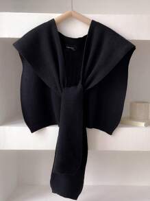 1pc Solid Color Knitted Woolen Shawl With Detachable Faux Collar, Fashionable Cape For Women To Cover Shoulders In Air-Conditioned Room