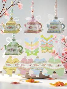 5pcs Tea Party Gift Box, Vintage Floral Teapot Box, Flower Tea Party Gift Box, European Candy Box, Teapot Candy Box, Tea Party Decoration, Suitable For Afternoon Tea Time, Garden, Bride's Wedding, Birthday, Party