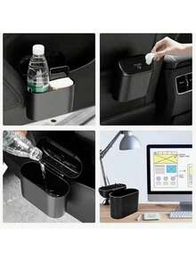 1pc Car Trash Can With Lid & Side Door Hanging Design, Including A Garbage Bag Travel Storage Organizer - Multicolor - View 7