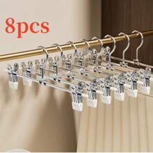10pcs Metal Pants Hangers With Adjustable Clips, Non-Slip Multipurpose Organizer, Space-Saving, Suitable For Pants, Skirts, Jeans, Coats, Wardrobe And Retail Display