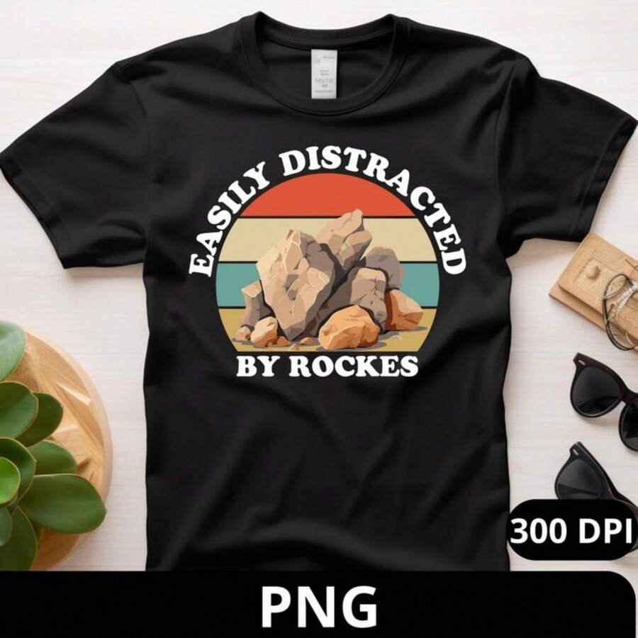 Easily Distracted By Rocks Png, Geology Png, Geology Gifts, Geology Student Gifts, Geologist Png, Geologist Student Shirt,Geology Tee - 黑色 - 查看 1