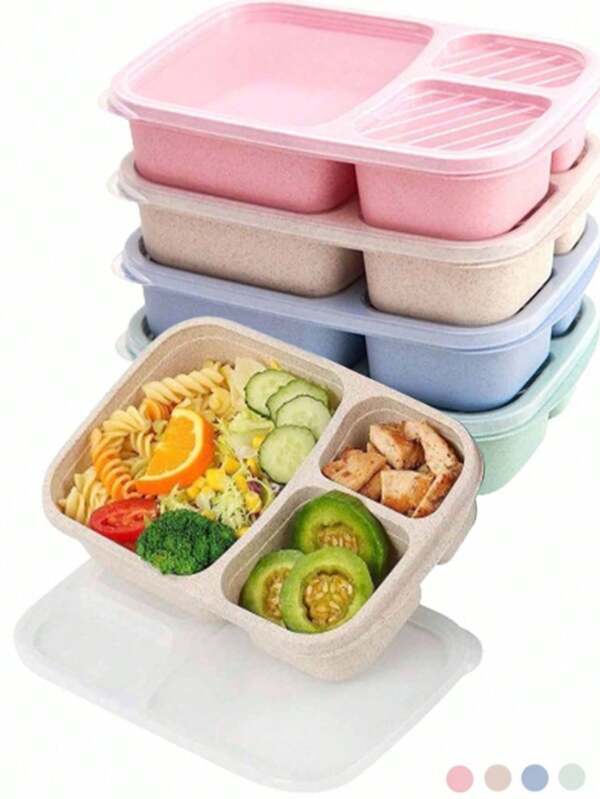 1pc Lunch Box With Lid, Portable Bento Box, 3-Compartment Food Storage Container, Leakproof Food Storage Box, Suitable For Back To School, Work, Camping, Picnic, Study, Kitchen Storage, Cabinet Organizer, Kitchen Accessory