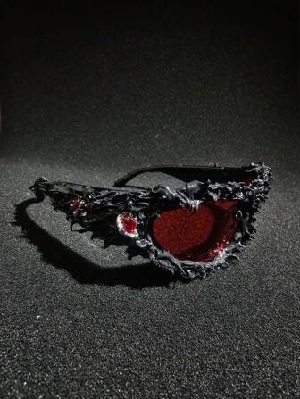 1 件手工树脂眼球大框眼镜，未来派科技派对时尚个性化几何复古休闲波西米亚巴洛克可爱红心宝石街头优雅四季原创树脂万圣节眼镜小众前卫时尚休闲独特设计师手工（每副都是独一无二的）