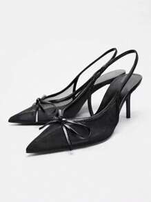 2025 Sommer Neue Damen Spitze Zehe Schwarze Mesh Schleife Cut Out Atmungsaktiv Offene Ferse Stiletto High Heels, modische Party Alltags Tragen Sexy Elegante Schwarze High Heel Sandalen