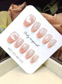 10PCS Pink Press On Nails Cat Eye French Short Square Nails, Summer Nails, Handmade Press On Nails,Short Nails Home DIY Nail Design Full Coverage Fake Nail Tips Artificial Fingernails For Women And Girls Manicure Supplies Office Daily Wear False Nails, Purely Hand-Wear Nails