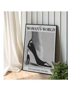 Girl Boss Art Print, Woman's World High Heel Poster, Empowering Black And White Wall Art, Retro Feminism Quote Print, Modern Optional Frame ﻿ ,Wall Art With Frame