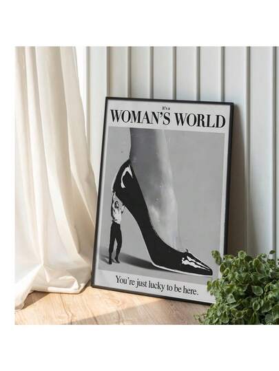 女老板艺术印刷品、女人的世界高跟鞋海报、赋权黑白墙壁艺术、复古女权主义名言印刷品、现代可选框架﻿