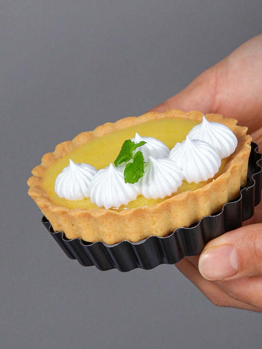 1pc Non-Stick Round Bottomed Tart Pan, Chrysanthemum Shaped Detachable Bottom Pie/Quiche Baking Mold, Non-Stick Detachable Bottom Tart Pan, Apple Pie Fruit Tart Mold, Chrysanthemum Pie Pan, Quiche/Pie/Pizza Baking Mold, Household Baking Mold - Black - View 1