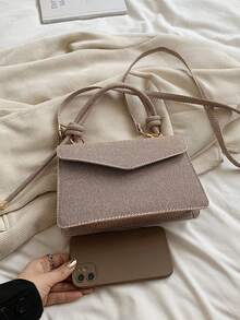 新款复古迷你方形包，独特纹理设计，女士斜挎单肩包 - 卡其色 - 查看 2