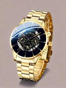 Conjunto de 5 relojes de cuarzo para hombre, estilo minimalista, caja redonda de aleación, pulsera de aleación para negocios, elegante juego de regalo