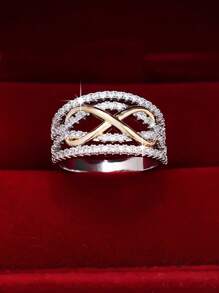 1 pièce Bague pour femme large avec symbole de l'infini cristallisé, élégante et luxueuse. Cadeau de luxe adapté pour la fête des Mères, un bijou mémorable et surprenant