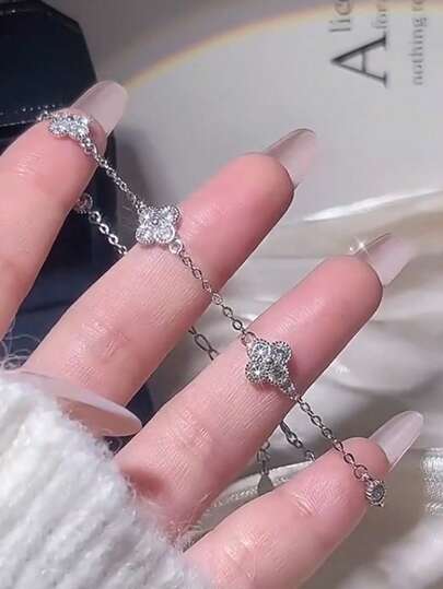 1pc 925 Sterling Silver Four-Leaf Clover Lucky Bracelet, Women's Daily Wear & Holiday Gift, Original Design, Charming Vintage Party Fine Jewelry