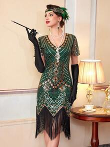 1920s Flapper Dresses For Women, Great Gatsby Dresses With Sleeve Roaring 20s Dress For Harlem Nights, Party Dress, For Cocktail - Green - View 6