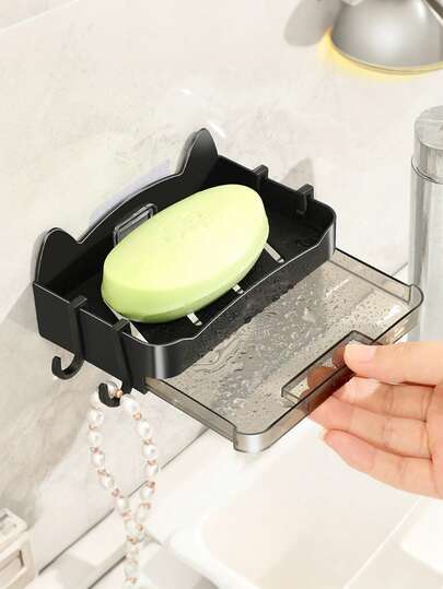 1pc Wall-Mounted Soap Dish Rack - Durable ABS, Soap Rack Drain, Bath Balls, Shower Caps, Small Jewelry Items, Small Hooks. Perfect For Bathrooms And Kitchens, Modern Soap Rack For Bathroom Organizers, Durable Soap Dishes, Soap Dish Rack