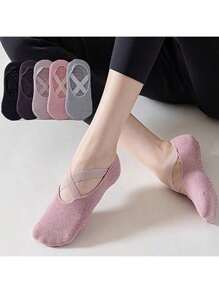 5 pares de calcetines de yoga para mujer, calcetines deportivos de danza antideslizantes de silicona, calcetines de fitness para Pilates de interior