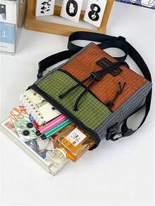 Fashionable Minimalist Color Block Casual Shoulder Bag, Versatile Commuter Messenger Bag For Men - Green - View 6