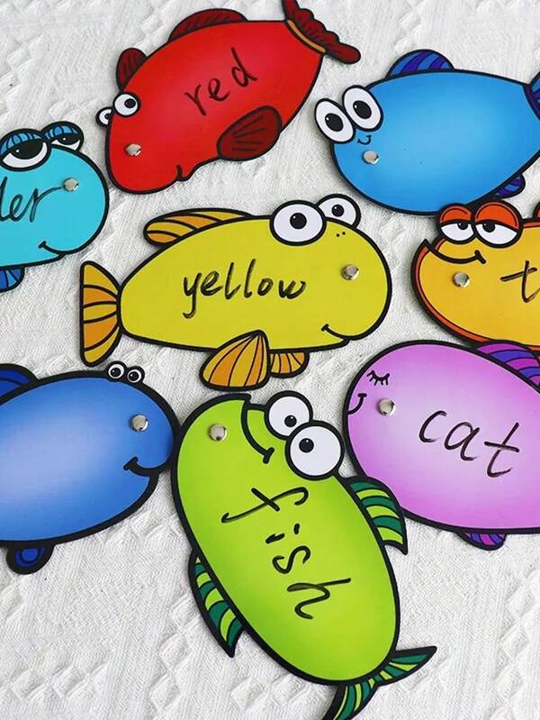 16pcs Lachilly Montessori Reusable Fishing Game - Children Educational DIY Q&A Board, Word Learning And Teacher Essential