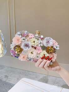 Travachic 1 件时尚优雅风格硬壳夹包，绣有珠子花仙子女孩包闪亮闪亮女士手提晚餐包，适合参加晚宴和时尚活动以及赠送给朋友的礼物 - 彩色 - 查看 8