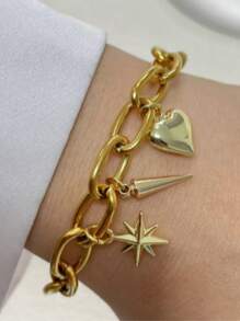 STYLEVER 1PC Gold Oval Buckle Letter Bracelet A-Z With 26 Initial Letters Pendant Bracelet Made Of Stainless Steel Chain With Unique Style, Especially Suitable For Daily Wear
