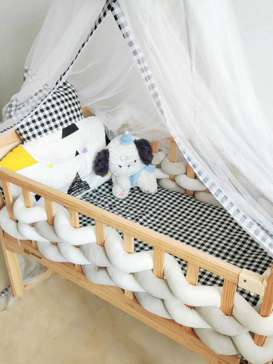 1件裝嬰兒床圍欄緩衝墊 粗針編織軟墊 Ins風 嬰兒房裝飾護欄防撞墊