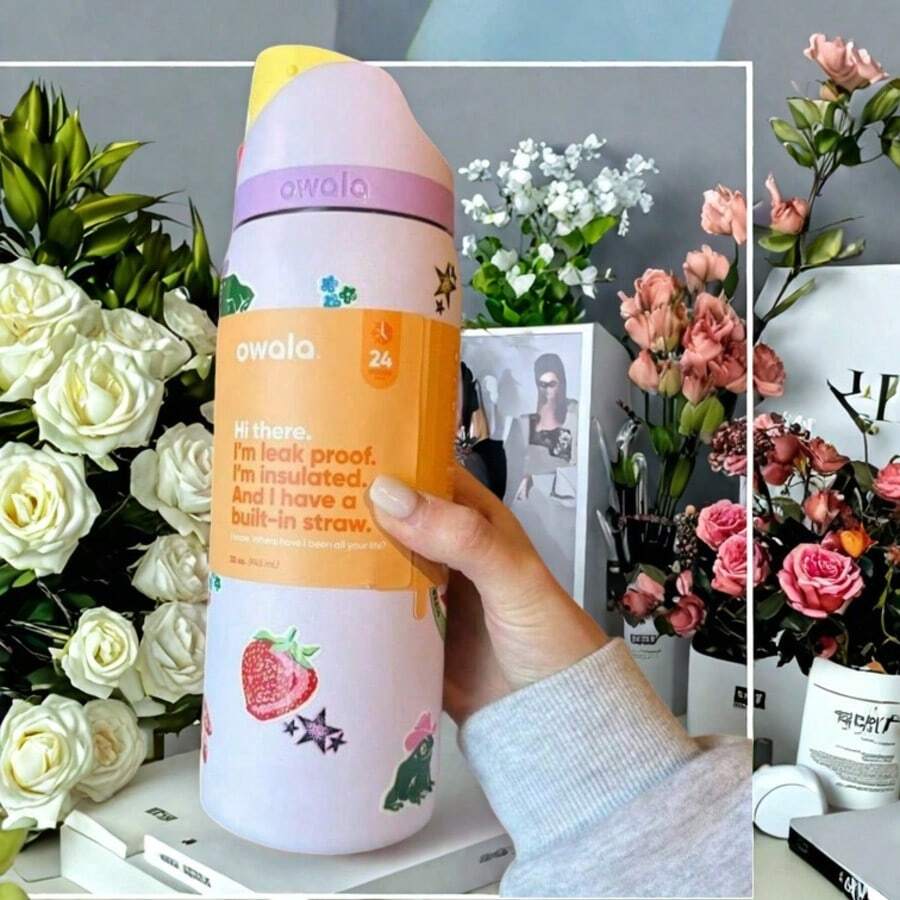 Compatible With 0wala Cup Water 32oz Stainless Steel Tumbler With Straw - Vacuum Insulated  Cup For Hot Coffee & Cold Drinks, Leak-Proof Water Bottle For Sports, Travel, School (Stainless Steel, 32oz)