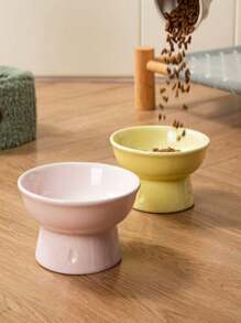 1pc Ombre Color Ceramic Cat/Dog Bowl With Raised Stand, Anti-Tilt Neck Protection Tilted Design Pet Bowl