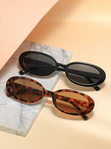 2 piezas Set de gafas ovaladas de plástico clásico para mujeres, combinación para regalo de vacaciones, vacaciones tropicales en la playa, actividades casuales al aire libre, fotos en la calle, playa, verano, viajes