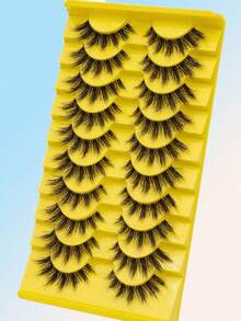 10 Pairs Luxury Artificial Mink Fake Eyelashes, Thick & Natural Looking, Dramatic Cat Eye Style, Reusable, Suitable For Beginners, Doll/Russian Volume/Bold/Natural/Cat Eye Style, 0.05mm, Various Lengths (6-15mm), Beginner Lashes | Bold Eye Makeup | Luxurious Lashes - Fluffy Lashes - View 9