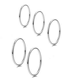Tkool 5pcs Plain Stainless Steel Minimalist Ring Set, Size 9, Stackable Circle Band Midi Knuckle Rings For Women - Silver - View 4