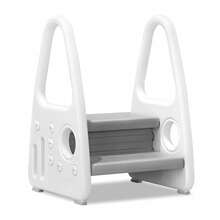 TATIVALO Kinder Tritthocker - Kinderschemel mit 2 Stufen Pyramiden-Struktur, Kunststoff Trittleiter für 2-5 Jahre, geeignet für Bad, Küche, Kinderzimmer (Grau Rosa Grün) - Grad - Übersicht 2