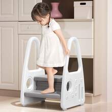 TATIVALO Kinder Tritthocker - Kinderschemel mit 2 Stufen Pyramiden-Struktur, Kunststoff Trittleiter für 2-5 Jahre, geeignet für Bad, Küche, Kinderzimmer (Grau Rosa Grün) - Grad - Übersicht 9