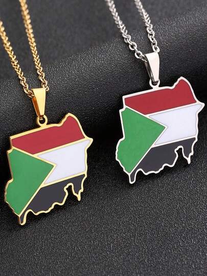 1pc Republic Flag Map Pendant Necklace, Silver/Gold Jewelry