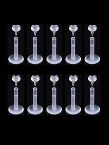 10入組簡約隱形透明唇環和耳環釘,學生必備