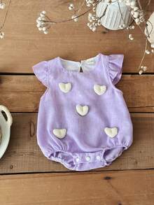 Unisex Baby Casual Purple Heart Sleeveless Romper Bodysuit, Summer - Lilac Purple - View 3