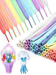 50pcs Colorful Long Balloon, Twist Modeling Magic Balloon, Thick Latex Twist DIY Animal Balloon, Suitable For Birthday, Valentine's Day, Wedding, Holiday Party Decoration - Macaroon Multicolor - View 2