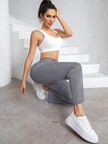 Pantalones acampanados de talle alto con estampado de pata de gallo para mujer - Patrón de moda en blanco y negro, mezcla elástica de poliéster, cómoda ropa casual para todas las temporadas, diseño de pata de gallo flexible y elegante | Pantalones de pierna ancha de tela duradera - Blanco y Negro - Ver 6