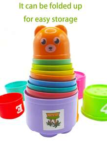 9pcs Baby Multi-Color Nesting Cups Set, Stacking Tower Color Recognition Cognitive Training Educational Toys (Color Random)Educational Nesting Rings With Animal Top & Vehicle DIY Stickers For Learning Numbers And Letters,Multicolor,Kids Toys,Travel Toys For Girls,Boys' Games,Birthday Gifts,Cartoon Bear Jenga,School Supplies,Children's Intellectual Games,Soft Blocks,6 Month Old Toys,Toddler Christmas Gift